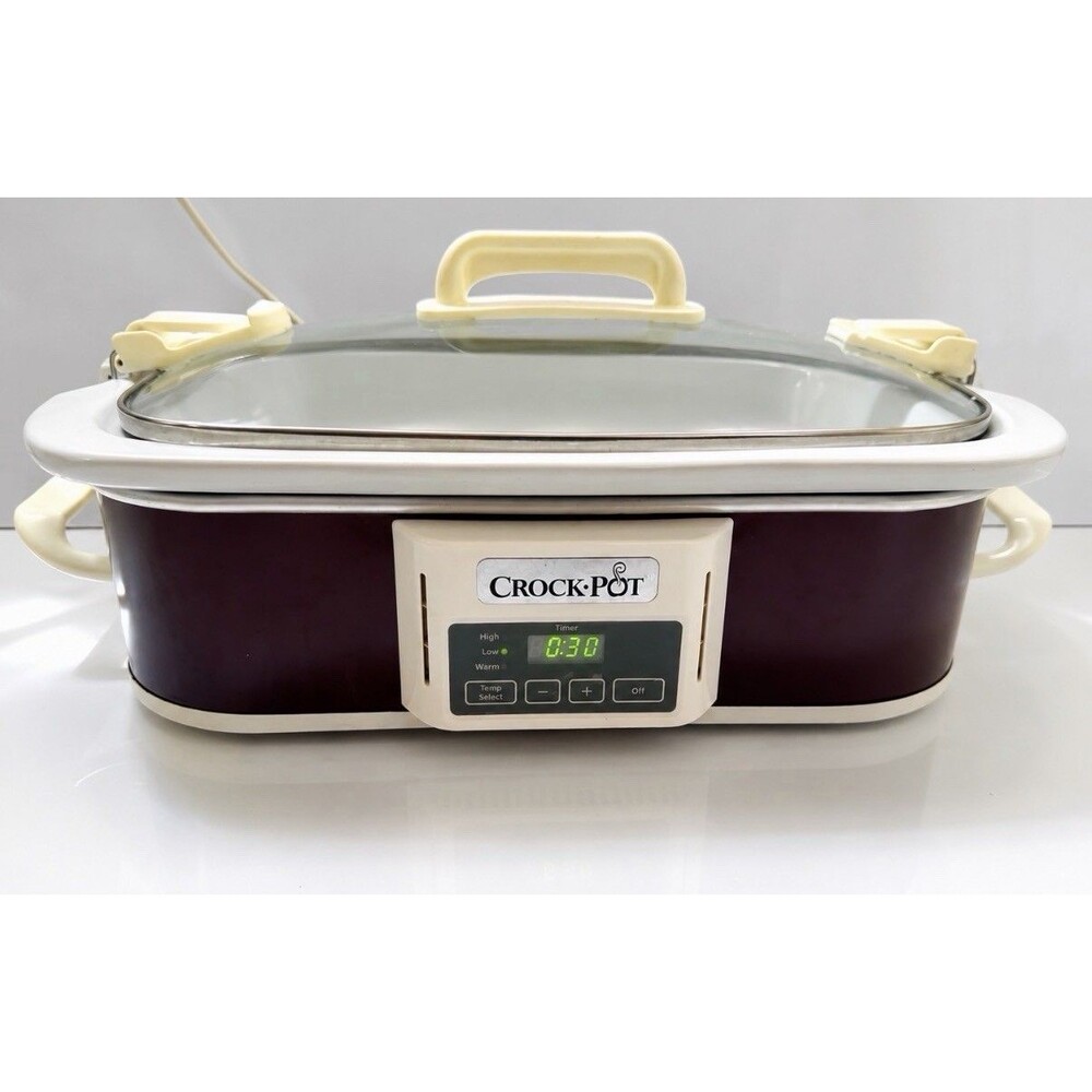 Crock Pot 3.5 Qt Casserole Slow Cooker Burgundy Red Locking Lid WORKS